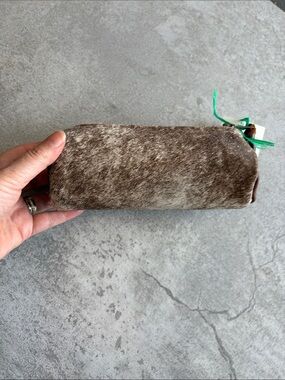 Canoe Luxurious Brown Fur and Leather Zippered Pouch